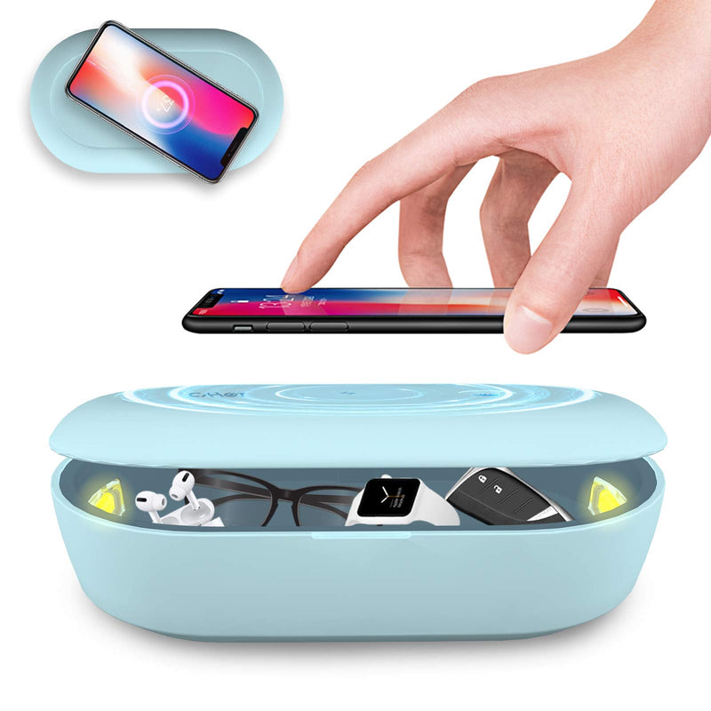 UV Light Sanitizer Box, Portable Phone Sanitizer with Aroma Diffuser, Fast Charging for Smart Phone, UV Sterilizer Box for Cell Phone, Jewelry, Watches, Glasses-Blue Blue