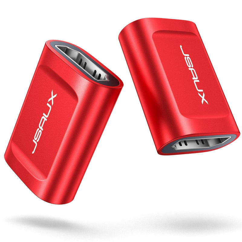 HDMI Coupler Female to Female 2 Pack, JSAUX 4K HDR HDMI Extension Connector Adapter Aluminum Alloy for HDTV, Roku Stick, Computer, PC, Monitor, Laptop, Projector, DVD Player, PS 4/3(Red) red