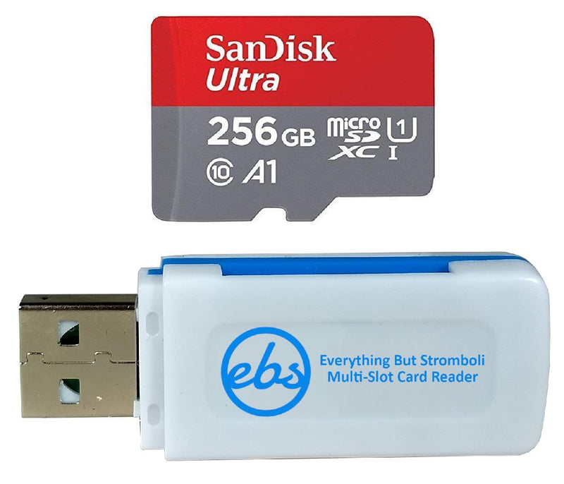 SanDisk 256GB Ultra Micro SD Memory Card Class 10 Works with Garmin Series Mini, 56, 66W Dash Camera (SDSQUAR-256G-GN6MN) Bundle with (1) Everything But Stromboli SD & MicroSD Card Reader