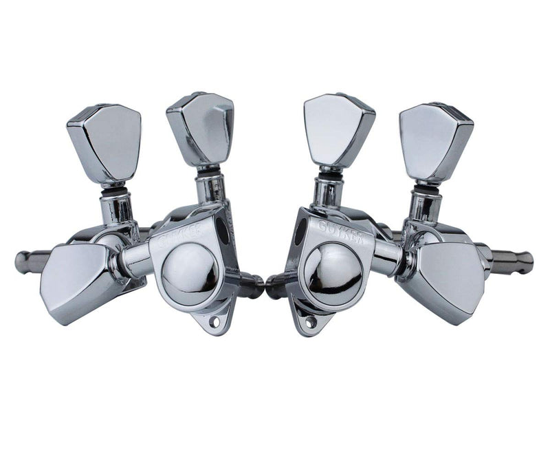 Guyker Guitar Machine Heads (3L + 3R Handed) – 1:21 Sealed Tuners Tuning Key Pegs with Trapezium Button Replacement for Electric, Folk or Acoustic Guitars – Chrome, GK104