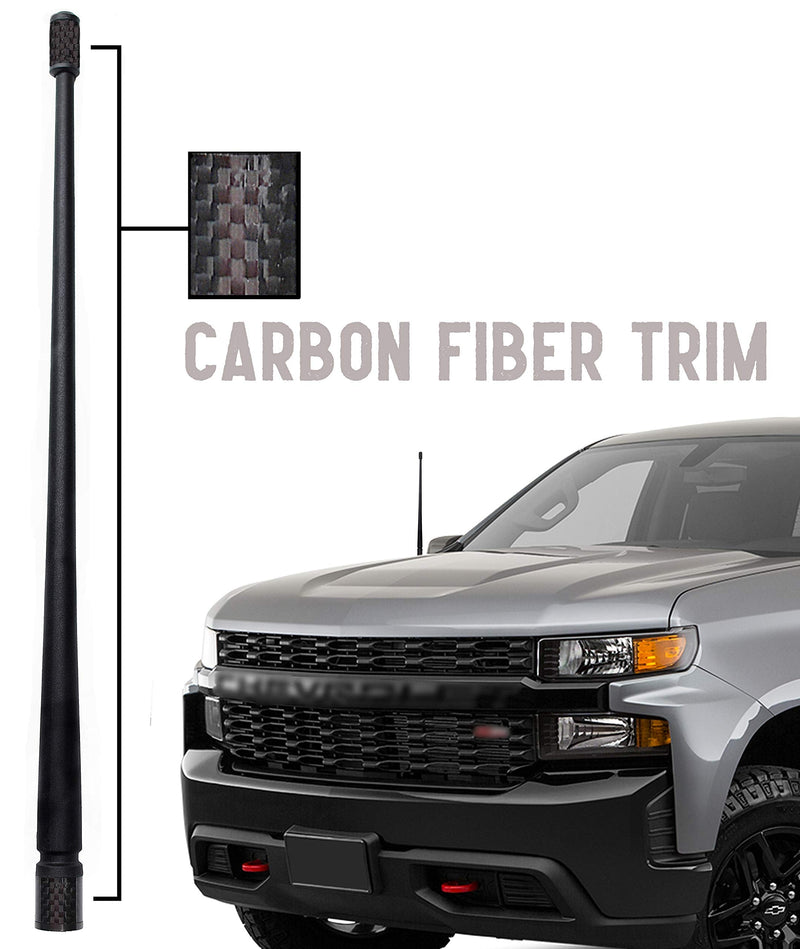 [AUSTRALIA] - Votex - The Spartan - 13 3/4 Inch Short Flexible Rubber Antenna fits Chevrolet Silverado 1500, 2500, 3500 | GMC Sierra 1500,2500,3500 Accessories - Black Carbon Fiber Trim - Tuned Internal Copper Coil CCH-15 