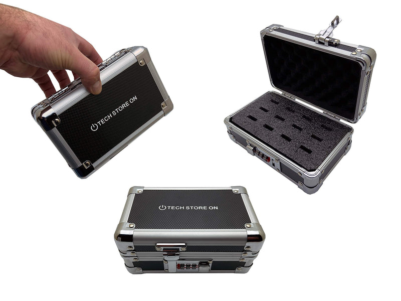 Flash USB Thumb Drive Case Memory Card Electronic Accessories Storage Organizer Bag Secure Combination Lock Antistatic Shockproof Foam (Aluminum, 12 USB Slots)