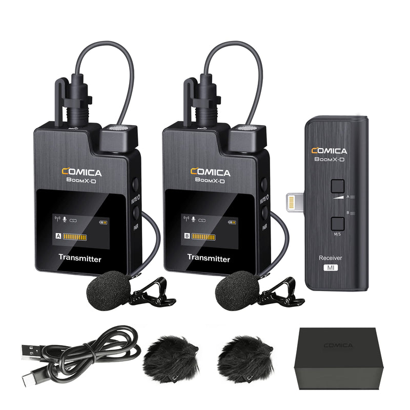 COMICA Wireless Microphone for iPhone, BoomX-D MI2 2.4G Dual Wireless Lavalier Microphone for iPhone Video Recording, Lapel Mic for iOS Vlogging YouTube Facebook Tiktok Livestream Interview