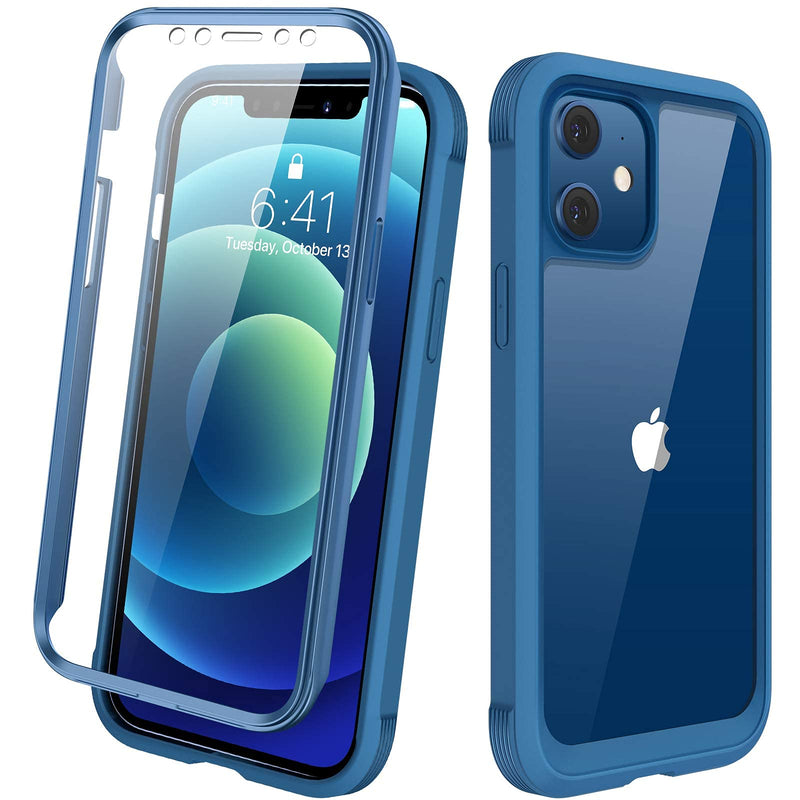 Diaclara Designed for iPhone 12/12 Pro Case, Full Body Rugged Case with Built-in Touch Sensitive Anti-Scratch Screen Protector, Soft TPU Bumper Case for iPhone 12/12 Pro 6.1" (Blue and Clear) iPhone 12 & iPhone 12 Pro 6.1" Blue and Clear