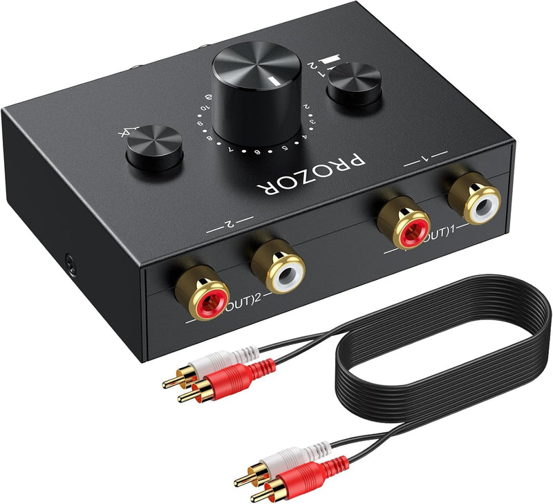 [AUSTRALIA] - PROZOR RCA Stereo Audio Switcher - 2 in 1 Out R/L Stereo Audio Switch, 1 in 2 Out Stereo Audio Splitter with Mute Button and No External Power Required 2 in 1 Out RCA Switch 