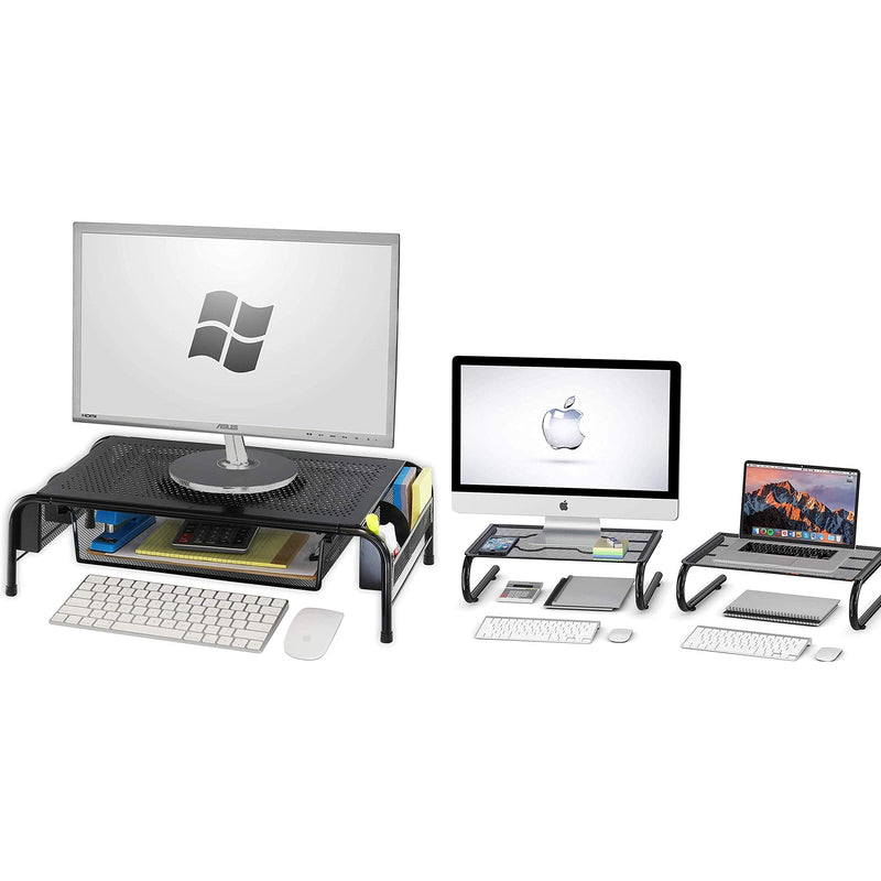 SimpleHouseware Metal Monitor Stand Riser with Drawer + Mesh Monitor Stand Riser