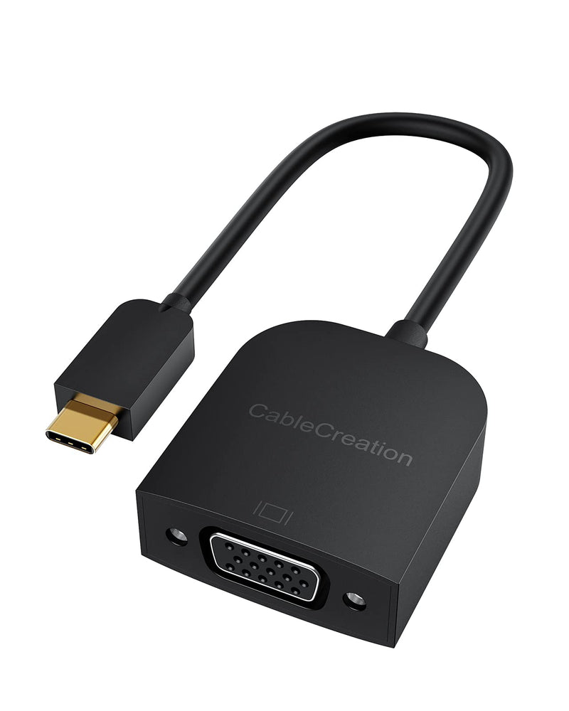 USB C to VGA Adapter 1080P@60Hz, CableCreation Type C to VGA Converter Thunderbolt 3/4 Compatible with MacBook Pro 2020/2018, Mac Mini, Surface Book 2, Dell XPS 13/15, iPad Pro 2020, Galaxy S20/S10 Black+Plastic Shell