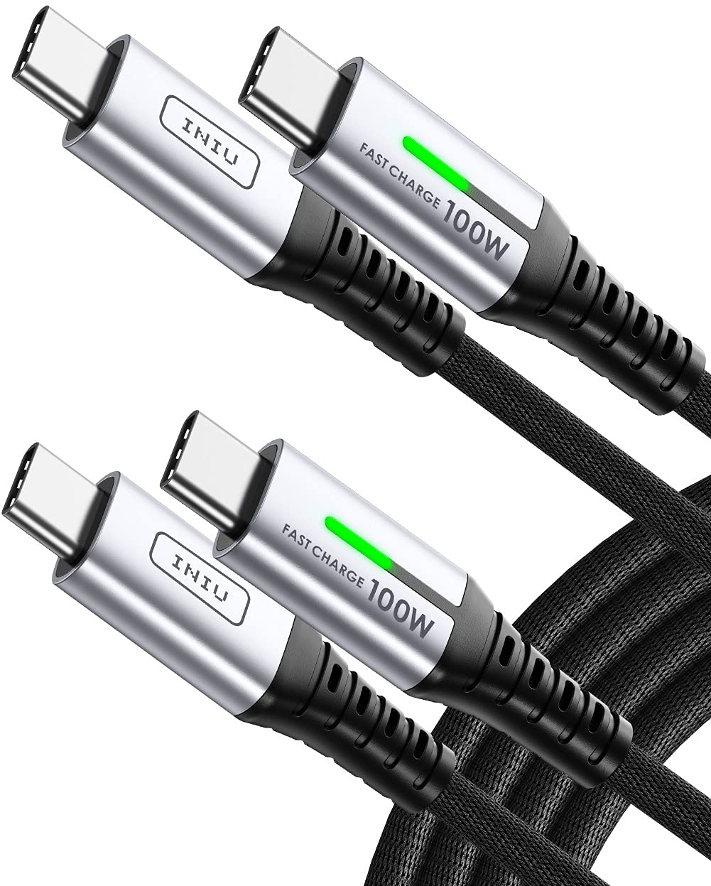 USB C Cable, INIU 100W PD 5A QC 4.0 Fast Charging USB C to USB C Cable, (2-Pack 6.6ft+6.6ft) Nylon Braided Type C Data Cable for Samsung S20+ S10 Note 10 iPad Pro MacBook Pro Google Pixel etc