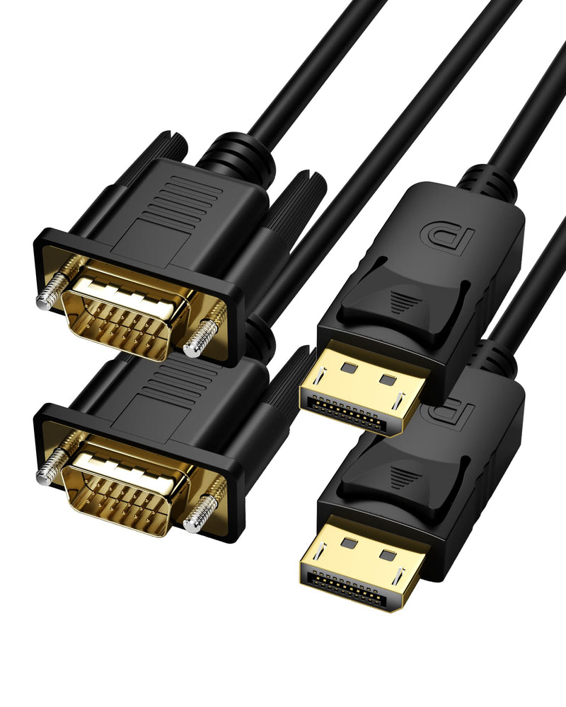 [AUSTRALIA] - 2 Pack DisplayPort to VGA 6ft, 6 Feet DisplayPort to VGA Adapter DP to VGA Cable Connects DP Port from Desktop Laptop to Monitor or Projector with VGA Port, Display Port to Vga Male to Male 2 pack 
