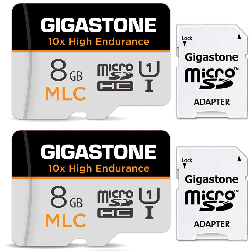 [10x High Endurance] Gigastone 8GB 2-Pack MLC Micro SD Card, Full HD Video Recording, Security Cam, Dash Cam, Surveillance Compatible 85MB/s, U1 C10, with Adapter MLC 8GB 2-Pack