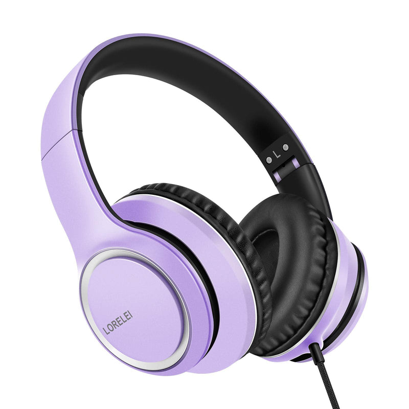 [AUSTRALIA] - LORELEI X8 Over-Ear Wired Headphones with Microphone with 1.45m-Tangle-Free Nylon Line&3.5mm Plug,Lightweight Foldable & Portable Headphones for Smartphone,Tablet,Computer,Mp3/4(Dark Purple) Dark Purple 