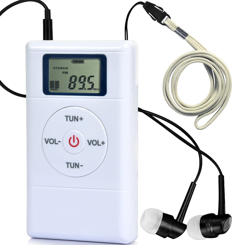ZHIWHIS Mini Portable FM Radio, Stereo LCD Digital Display Tuning Pocket Walkmen Transistor Conference Receiver with Earphone, Small Pocket Radio Operated by AAA Batteries for Walking/Running