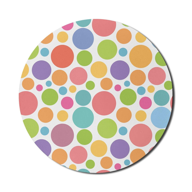Lunarable Polka Dot Mouse Pad for Computers, Colorful Pattern Dots Inspirations Abstract Cheerful Geometric Design, Round Non-Slip Thick Rubber Modern Gaming Mousepad, 8" Round, Multicolor