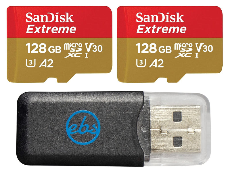 SanDisk Extreme (UHS-1 U3 / V30) A2 128GB MicroSD (2 Pack) Memory Card for GoPro Hero 9 Black Action Cam Hero9 SDXC (SDSQXA1-128G-GN6MN) Bundle with (1) Everything But Stromboli Micro SD Card Reader
