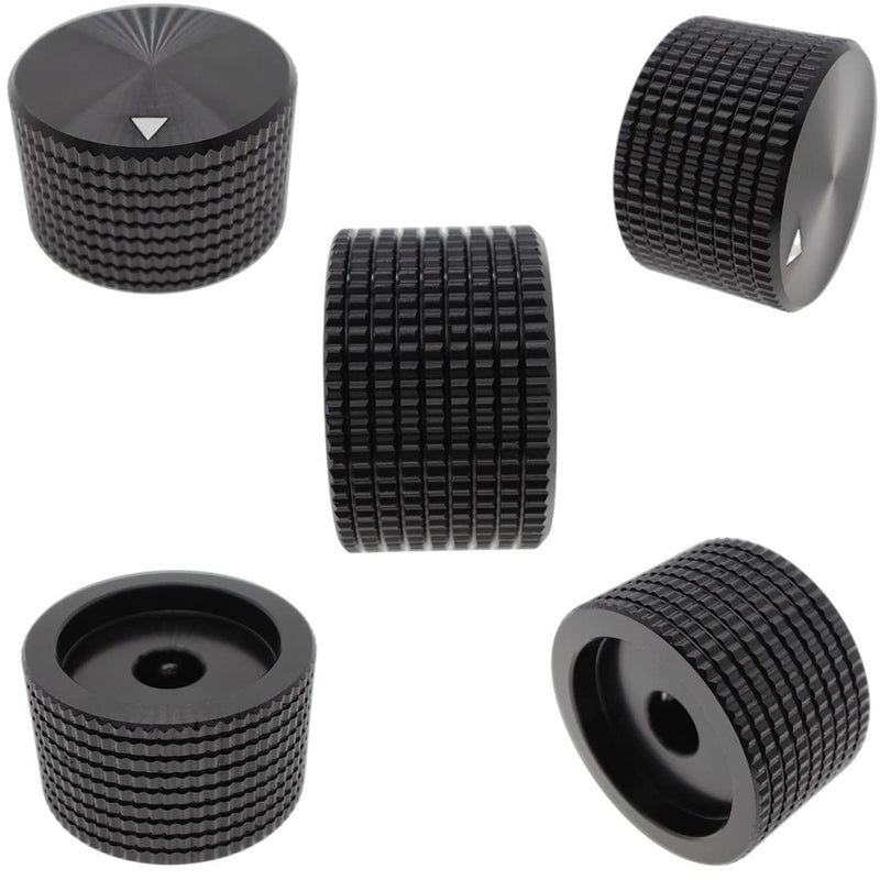5 Pack Aluminum Rotary Electronic Control Potentiometer Knob,for 0.23'' Diameter Shaft, 0.98'' Dia, 0.61'' H, Guitar Knob, Audio knob, Volume Control Knob(Black) Black
