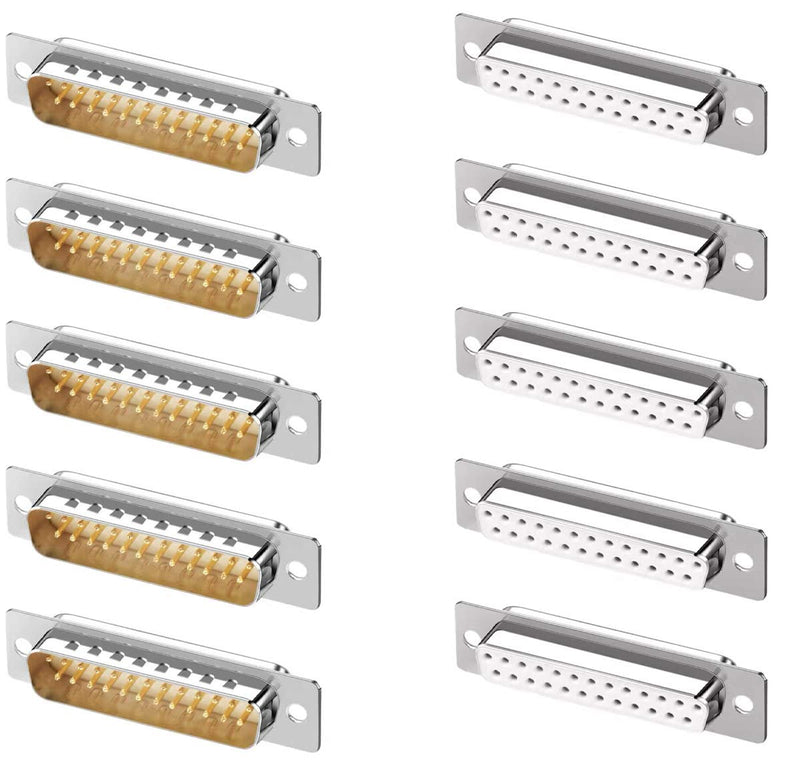 Jienk 10PCS DB25 RS232 D-SUB Serial Solder Cup Connectors, Gold Plated Joints RS232 Serial Port 25 Pin D Sub Couplers