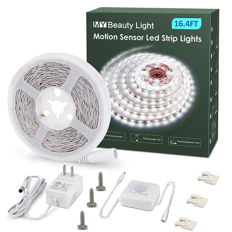 [AUSTRALIA] - MY BEAUTY LIGHT Motion Activated LED Strip Lights, 16.4ft LED Light Strip with Day or Night 2 Lighting Modes, 3 Timing Off Modes, Bright White 12v Plug-in LED Rope Lights for Under Cabinet, Kitchen 
