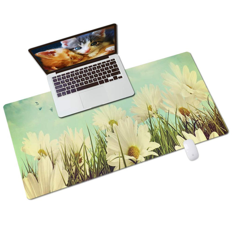 QIYI Desk Pad Large Keyboard and Mouse Pad for Laptop Computer, PU Leather Desk Cover Protector, Desk Décor Accessories for Office Home Work Writing Gaming 31.5" x 15.7" - Daisies in Summer 31.5" x 15.7"