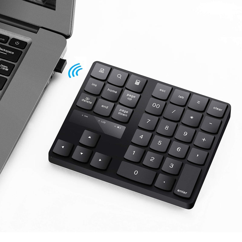 Numeric Keypad, 35-Keys Portable USB Wireless Numeric Keypad Rechargeable Ultra-Silent External Numeric Pad for MacBook/MacBook Pro/Air and Windows Laptop Black