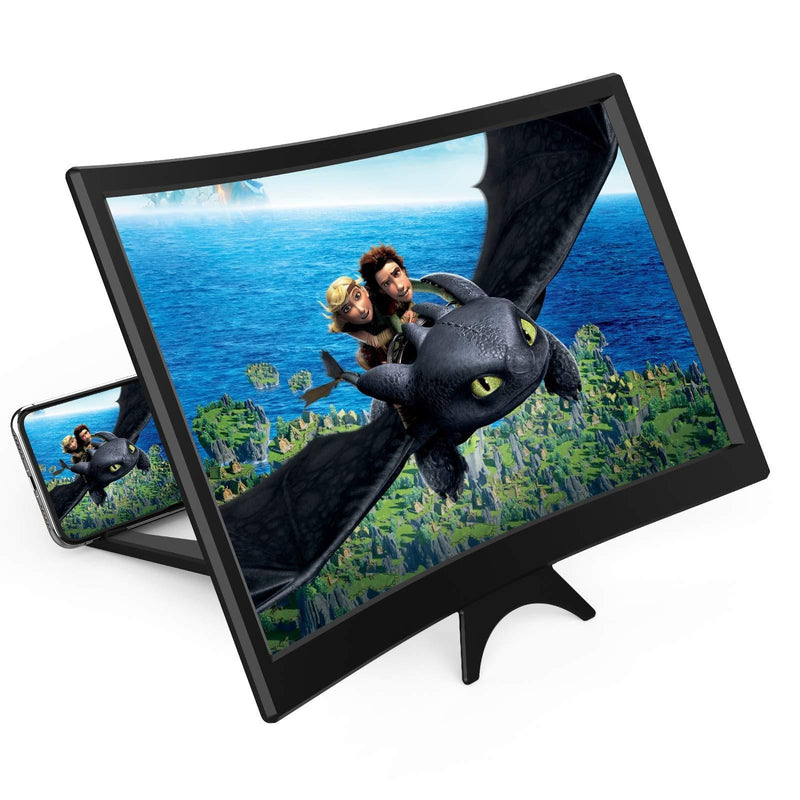 14" Curved Screen Magnifier for Cell Phone -3D HD Magnifing Projector Screen Enlarger for Movies, Videos, and Gaming – Foldable Phone Stand Holder with Screen Amplifier–Compatible with All Smartphones