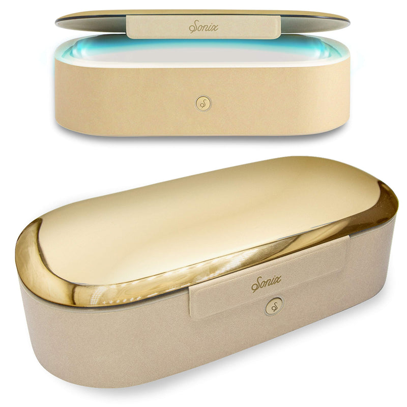 Sonix Beyond UV+O3 Sanitizer Box and Universal Charger UV and Ozone Disinfector for Phone, Mask, Makeup Brush, Nail Tool (Gold) Gold