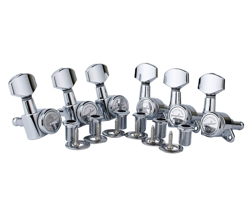 Guyker Guitar Locking Tuners (6 for Right) - 1:18 Lock String Tuning Key Pegs Machine Head with Hexagonal Handle Replacement for ST TL SG LP Style Electric, Folk or Acoustic Guitars - Chrome 6 for Right
