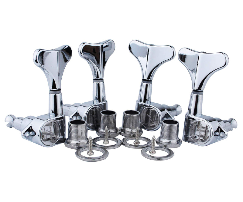 Guyker Guitar Bass Tuners (2R + 2L) - 1:17 Ratio Headstock Sealed Tuning Key Pegs Machine Head Replacement for Electric Jazz Bass or Precision Instruments - Chrome 2R + 2L