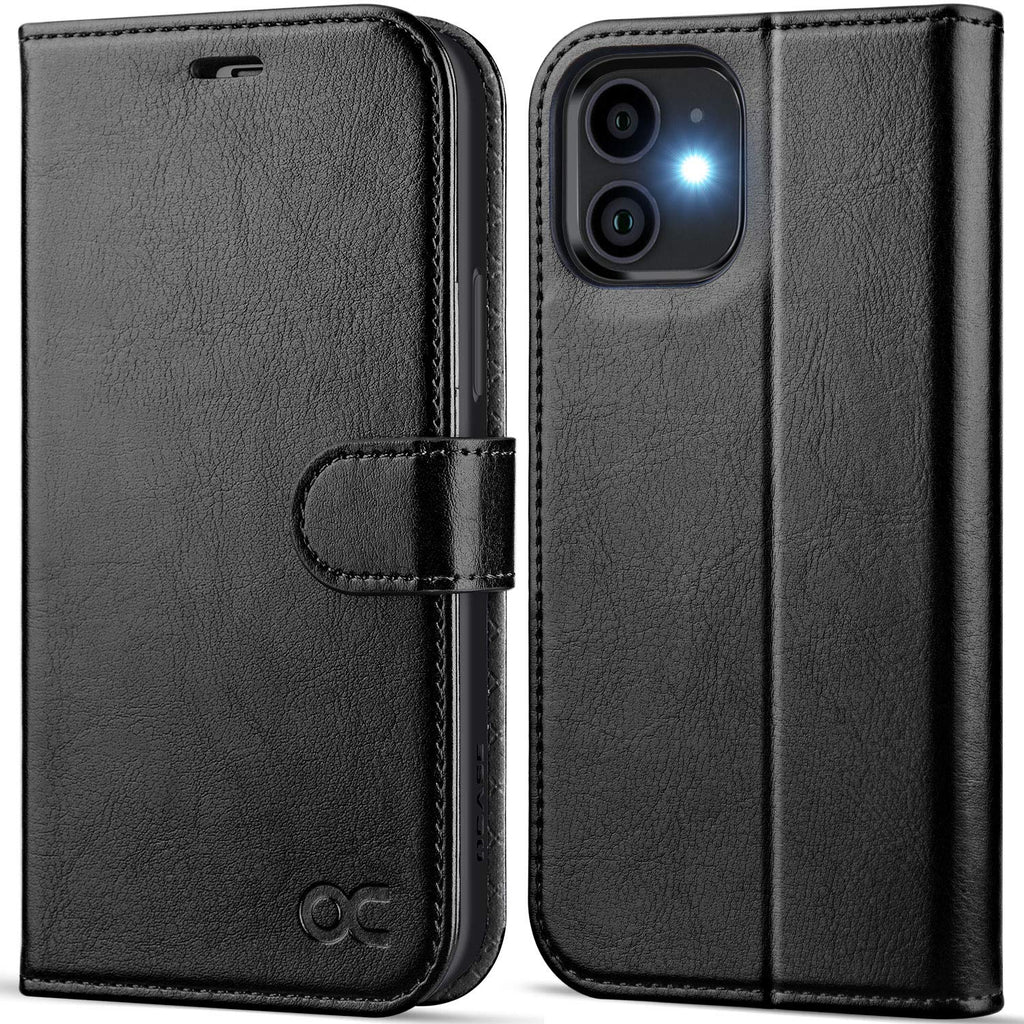 OCASE Compatible with iPhone 12 Case/Compatible with iPhone 12 Pro Wallet Case, PU Leather Flip Case with Card Holders RFID Blocking Kickstand Phone Cover 6.1 Inch (Black) Black
