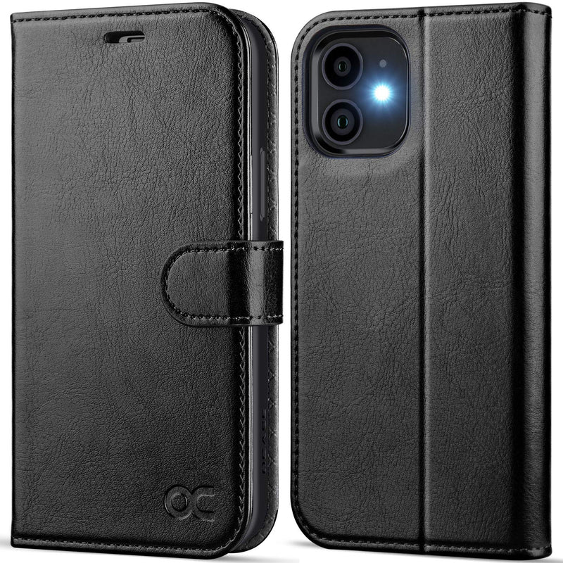 OCASE Compatible with iPhone 12 Case/Compatible with iPhone 12 Pro Wallet Case, PU Leather Flip Case with Card Holders RFID Blocking Kickstand Phone Cover 6.1 Inch (Black) Black