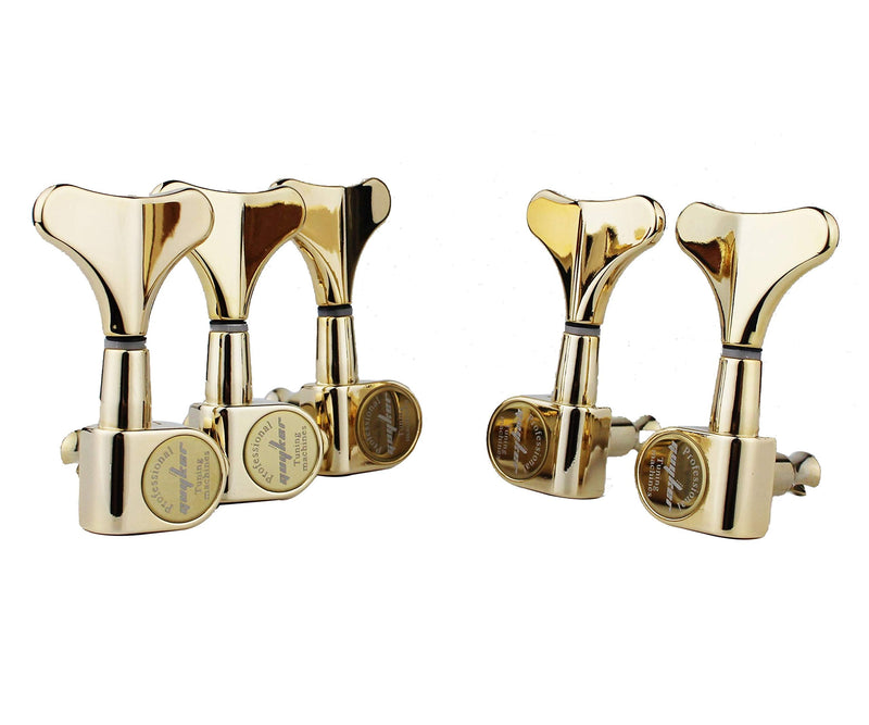 Guyker Guitar Bass Tuners (3R + 2L) - 1:17 Ratio Headstock Sealed Tuning Key Pegs Machine Head Replacement for Electric Jazz Bass or Precision Instruments - Golden 3R + 2L