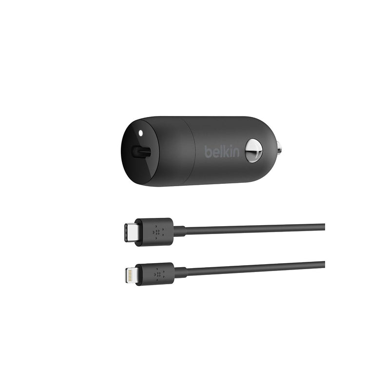 Belkin 20 Watt USB C Car Charger with Fast Charging for Apple iPhone 14, 14 Pro, 14 Pro Max, iPhone 13, 13 Pro, 13 Pro Max, Samsung Galaxy S22 Ultra & More (USB-C to Lightning Cable Included) - Black | Fast charging for iPhone 14, 13 series, Samsung Ga...