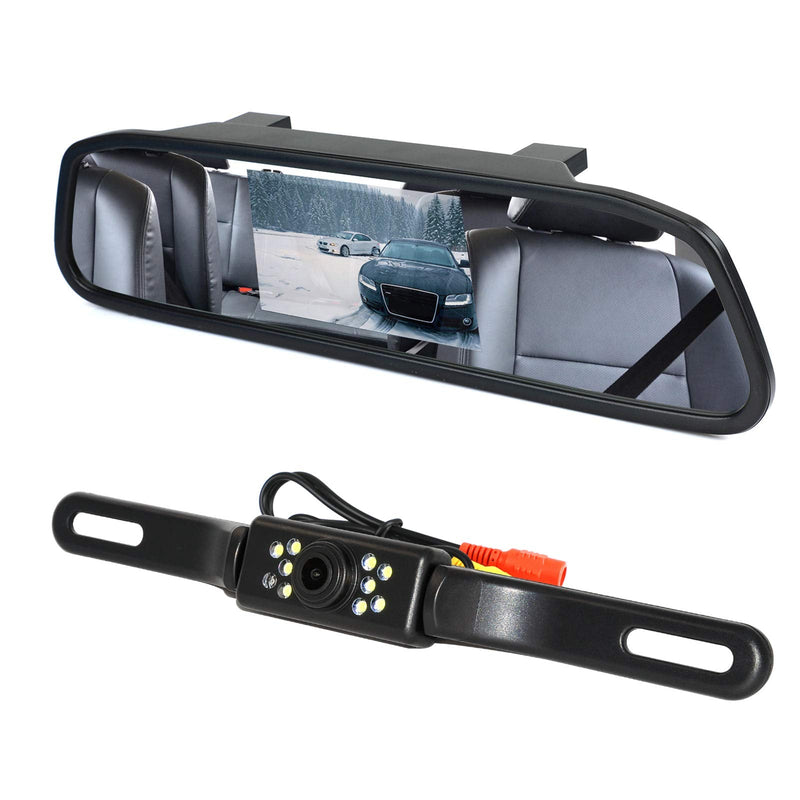 Backup Camera and Monitor Kit, 4.3" Car Vehicle Rearview Mirror Monitor for Car Reverse Camera Waterproof Car Rear View Camera with 9 LED Night Vision (4.3" Backup Camera) 4.3" Backup Camera