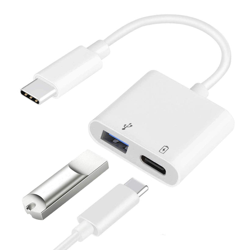 USB C OTG Adapter with Power, 2 in 1 USB C to USB Female with 60W PD Charging Adapter Compatible with iPad Pro, Samsung Galaxy S22/S21/S20/Note10, Google Pixel 4/4XL Google Chromecast with Google TV White