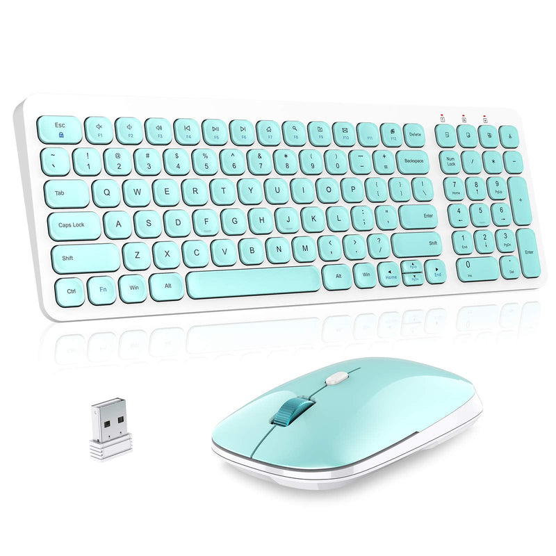 Wireless Keyboard Mouse Combo, cimetech Compact Full Size Wireless Keyboard and Mouse Set Less Noise Keys 2.4G Ultra-Thin Sleek Design for Windows, Computer, PC, Notebook, Laptop - (Aqua Green) Aqua Green