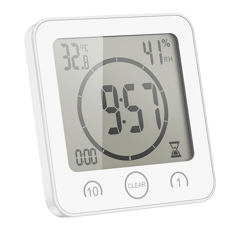AOZBZ Shower Wall Clock, Digital Kitchen Timer with Alarm, Waterproof Touch Screen Timer, Temperature Humidity Display with Suction Cup Hanging Hole (White) White
