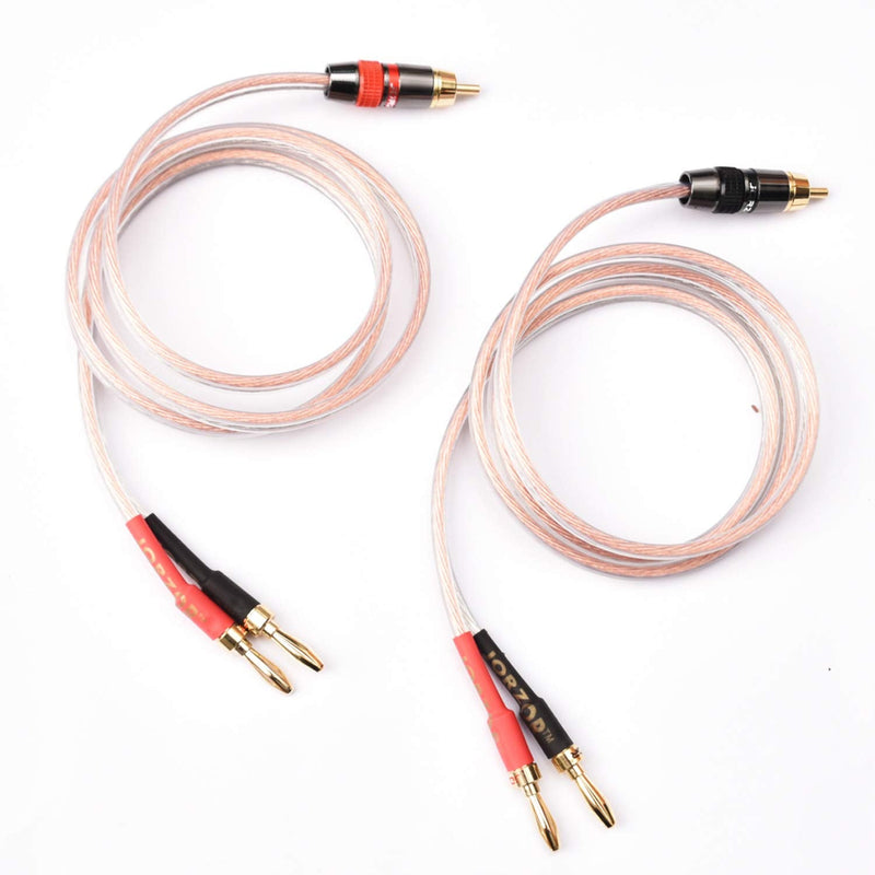 2 Pack Audiophile 14 AWG OFC Speaker Wire, with RCA Male (Black & Red) to 2 Banana Plugs (3M(9.9FT)) 3M(9.9FT)