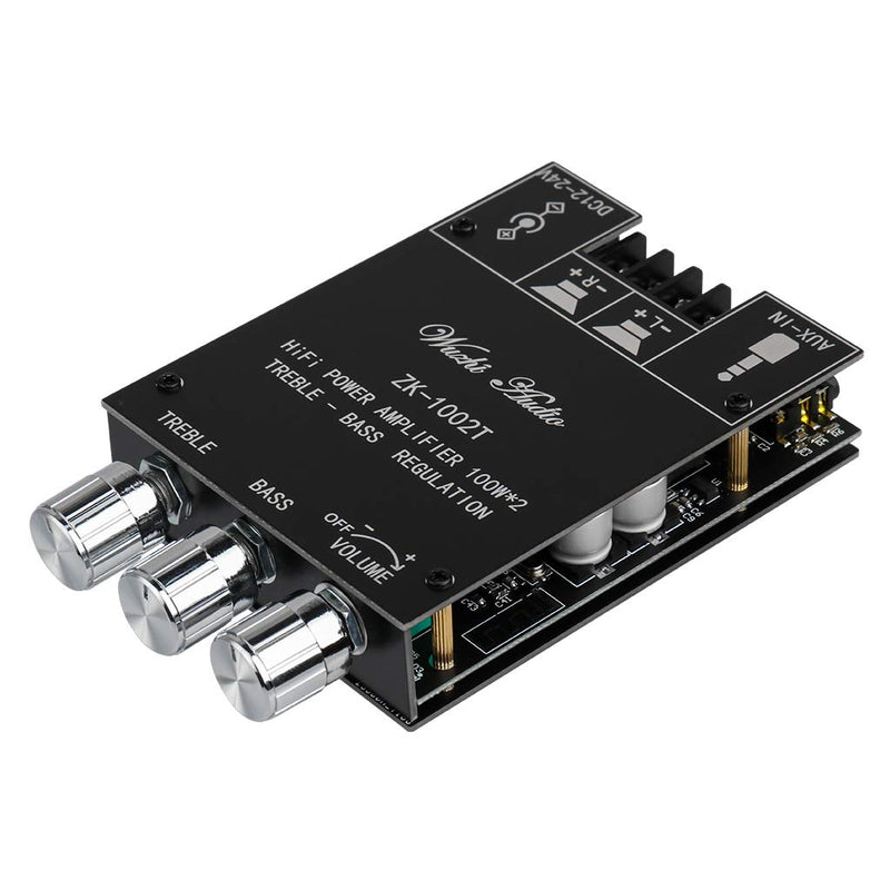 ZK-1002T Bluetooth 5.0 Amplifier Board 2.0 200W HiFi Subwoofer Audio AMP with Treble and Bass Control BT and AUX Inputs, DC 9-24V 2.0 Channel Stereo AMP Module for DIY Speakers, Password Free Black3 ZK-1002T