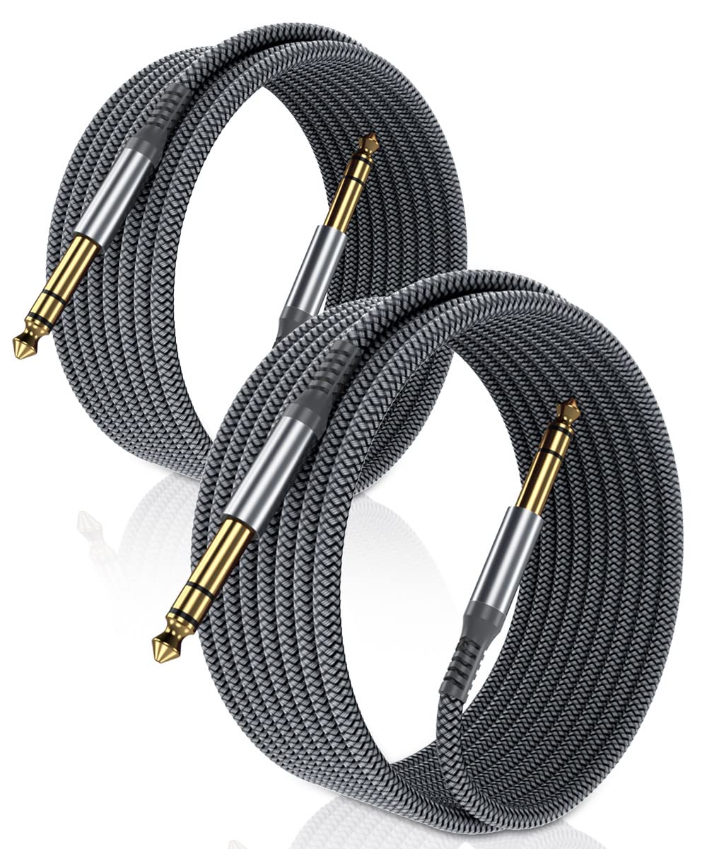 Elebase 1/4 Inch TRS Instrument Cable 10ft 2Pack,Straight 6.35mm Guitar Bass AMP Cord,Quarter Inch 6.35mm Male Jack Stereo Audio Balanced Line for Electric Guitar,Bass,Keyboard,Mixer,Amplifier,Speaker 10 Feet Gray