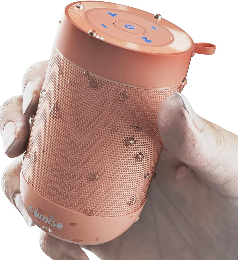 comiso X26M Portable Bluetooth Speaker,Waterproof Speaker IP65,5.3 Bluetooth,360 HD Sound,TWS Stereo Pairing,Built in Mic, Support TF/SD Card-Pink Pink