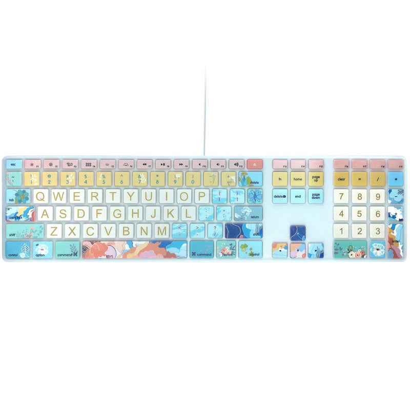 Silicone Keyboard Cover Skin for Apple iMac Keyboard with Numeric Keypad Wired USB MB110LL/B(Model: A1243), Cute Print, US Layout, Litter Flowers for Apple wired keyboard(Model: A1243)