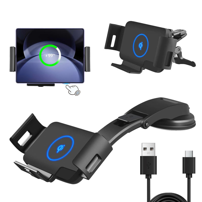 Wireless Car Charger Mount, 15W Fast Charging Holder | Wireless Strong Suction Fast Charging Phone Holder, Shockproof Silicone for iPhone 17/16/15 Pro Max & Galaxy Z Fold8/7/6/5/4