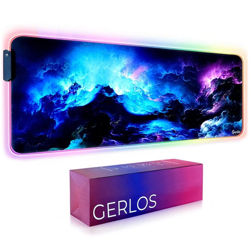 RGB Gaming Mouse Pad, Gerlos Large Extended Soft Led Mouse Pad with 12 Lighting Modes 2 Brightness Levels, Water Resist Keyboard Pad, Computer Keyboard Mousepads Mat 800 x 300mm / 31.5×11.8 inches Blue