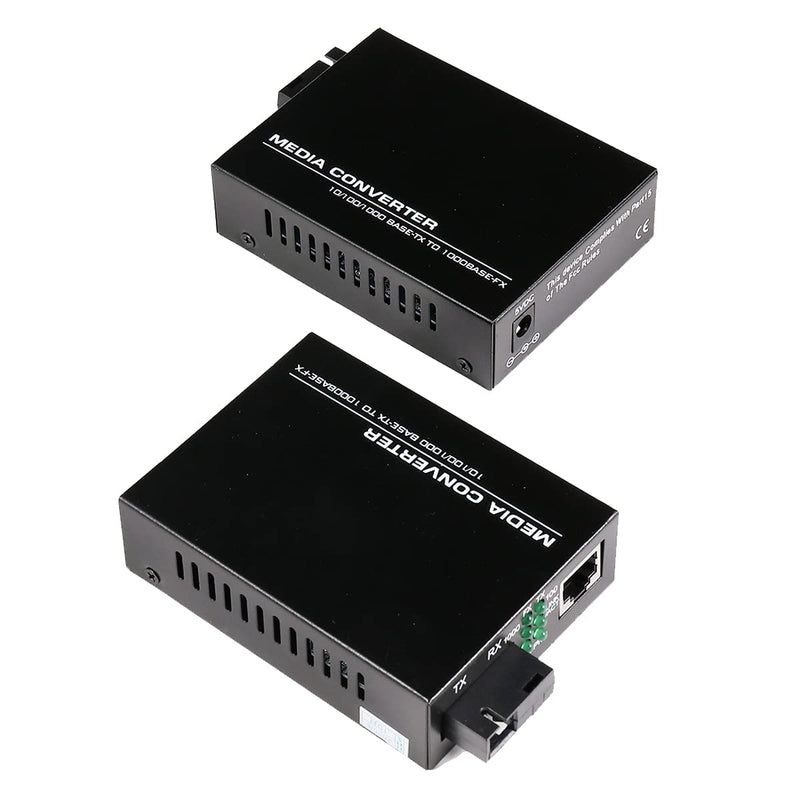 A Pair 2 Pack SC Single Mode Gigabit Ethernet Media Converter 10/100/1000Mbps Bi-Directional Single SC Fiber Ethernet Transceiver up to 20km RJ-45 Port 10/1000Base-TX to 1000Base-FX 1310-nm Single-Mode SC Single Port