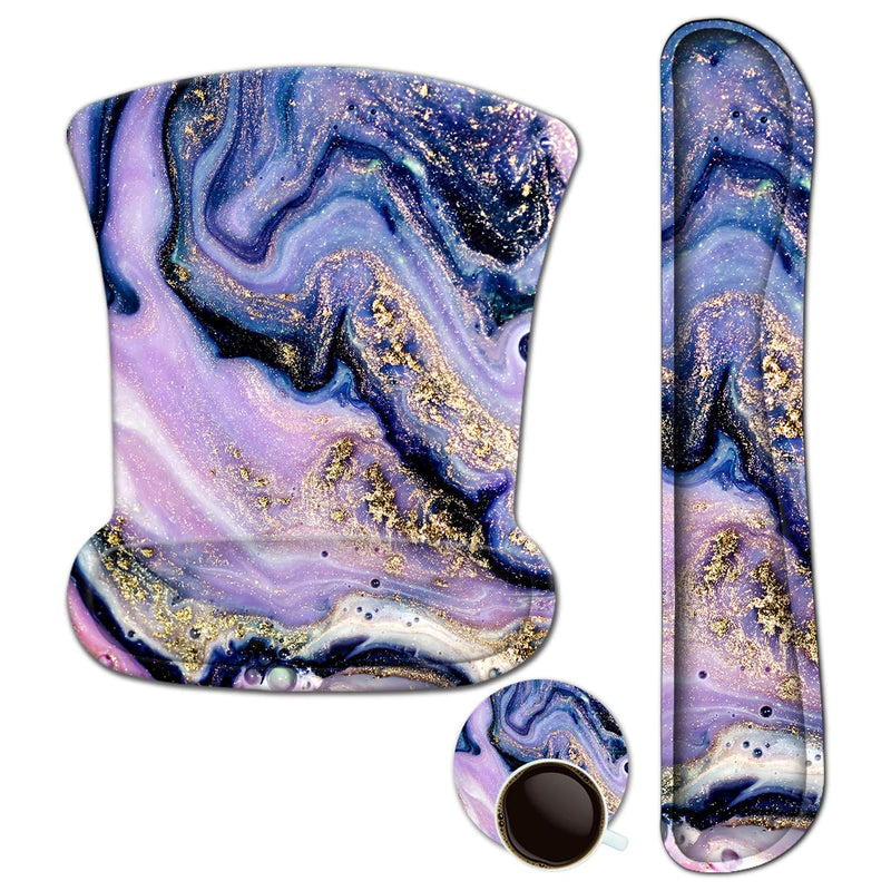 ArtSo Keyboard Wrist Rest and Mouse Pad with Wrist Support, Ergonomic Mouse Pad, Durable & Comfortable & Lightweight for Easy Typing Pain Relief, Memory Foam Keyboard Mousepad Set, Purple Marble