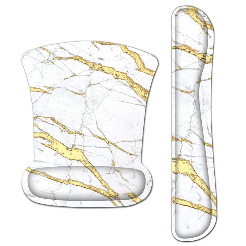 ArtSo Keyboard Wrist Rest and Mouse Pad with Wrist Support, Ergonomic Mouse Pad, Durable & Comfortable & Lightweight for Easy Typing Pain Relief, Memory Foam Keyboard Mousepad Set, White Yellow Marble