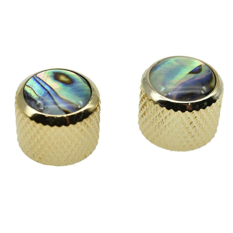 KAISH Gold Large Size 2pcs Push on Fit Abalone Top Dome Knobs Abalone Inserts Import Style Guitar Bass Knobs for Precision P Bass or Tele Guitars