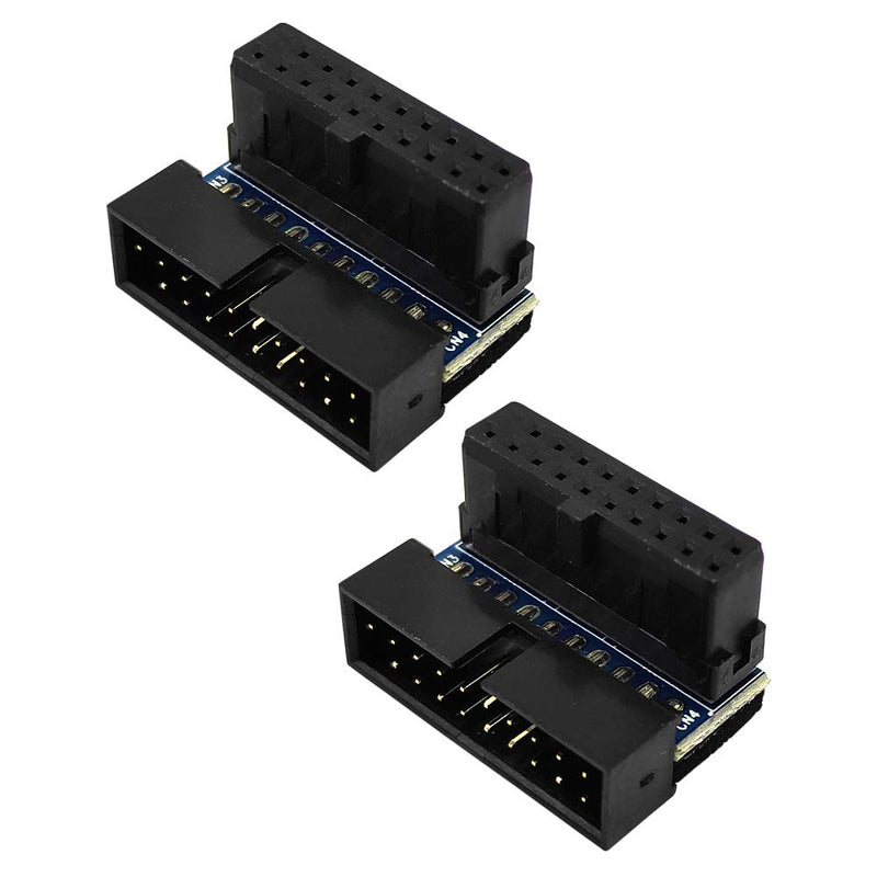(2-Pack) COMeap USB 3.0 20 Pin Male to Female L Turn 90 Degree Right Angle Power Adapter Board for Motherboard (Down Angled) Down Angled