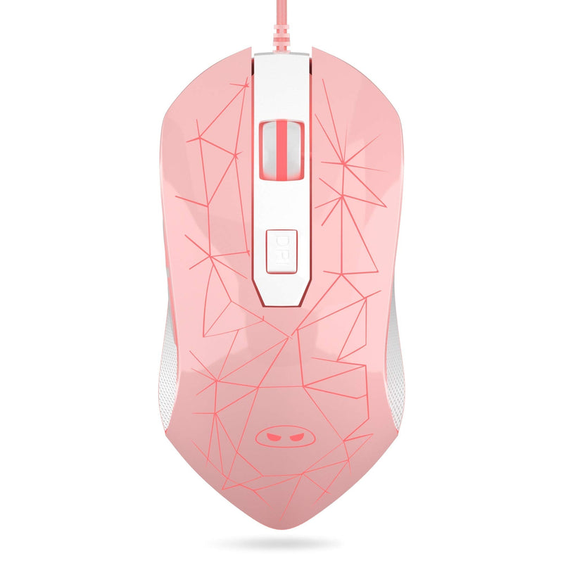 MageGee G6 Wired Gaming Mouse, Ergonomic USB Optical Mouse with 7 Colors Breathing LED Backlit, 6 Adjustable DPI Levels from 600 to 3200 for Laptop PC Computer Games & Work, Pink