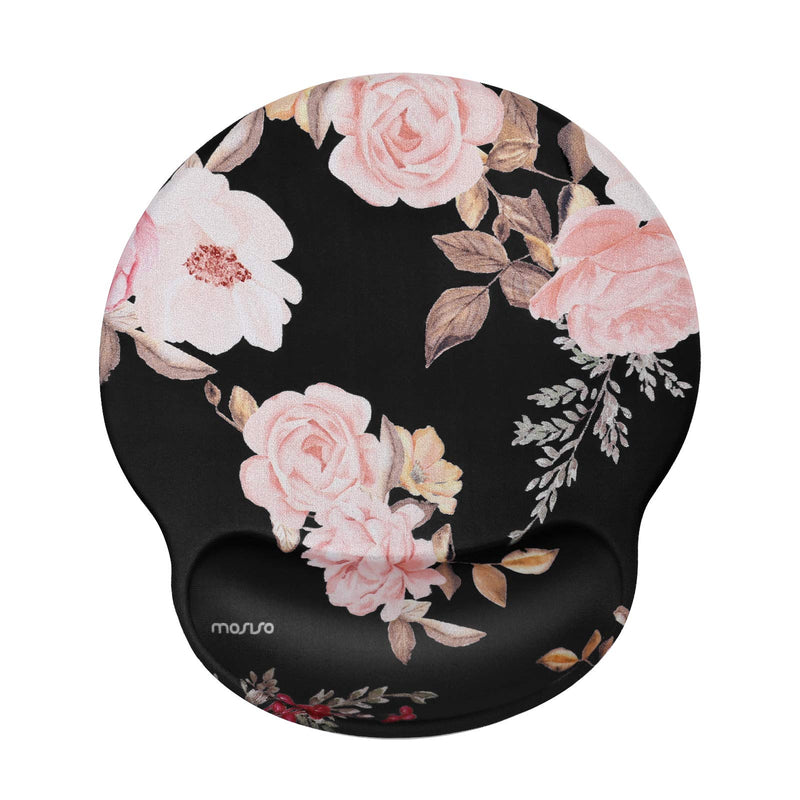 MOSISO Mouse Pad with Wrist Rest Support, Peony Ergonomic Mousepad Non-Slip Base Comfortable Home/Office Pain Relief & Easy Typing Cushion for Laptop with Neoprene Cloth & Raised Memory Foam, Black
