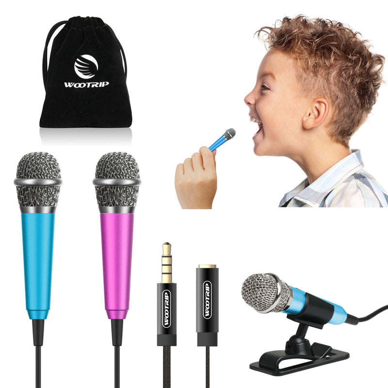 Wootrip [2PCS] Mini Microphone, Mini Karaoke Vocal and Recording Microphone Portable for iPhone ipad Laptop Android-Tiny Microphone Ideal for Kids (Blue and Rose Red) Blue and Rose Red